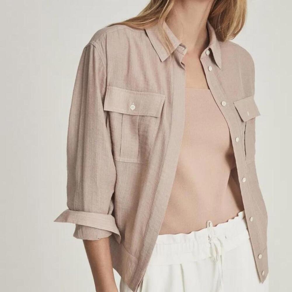 NWOT REISS Junie Twin Pocket Button Shirt in Nude Blush Women’s size 2